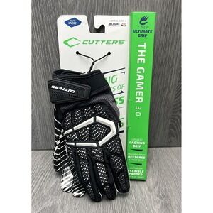 Cutters The Gamer 3.0 Youth Large Football‎ Gloves Black White C-TACK Grip